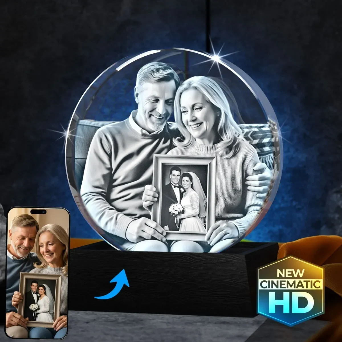 3D crystal circle laser engraved photo gift