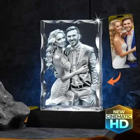 3D notched crystal tall engraved photo keepsake
