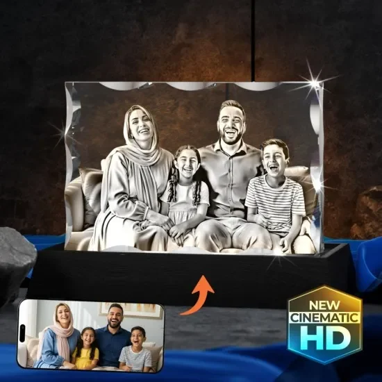 3D notched crystal wide engraved photo gift