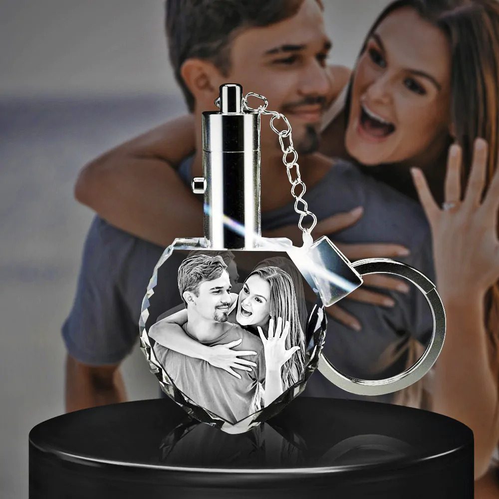 3D crystal heart keychain engraved with photo
