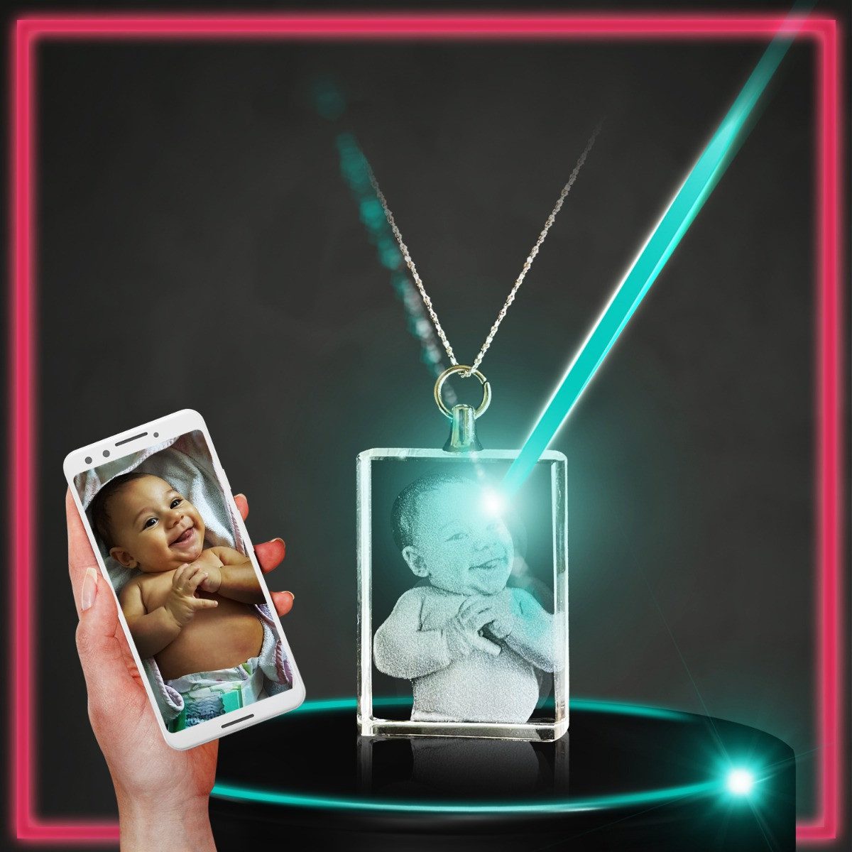 crystal rectangle necklace engraved with photo