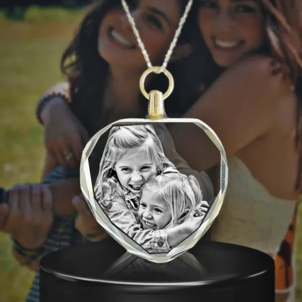 crystal heart necklace engraved with personalised photo