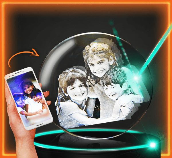 Personalised 3D crystal ball engraved with photo
